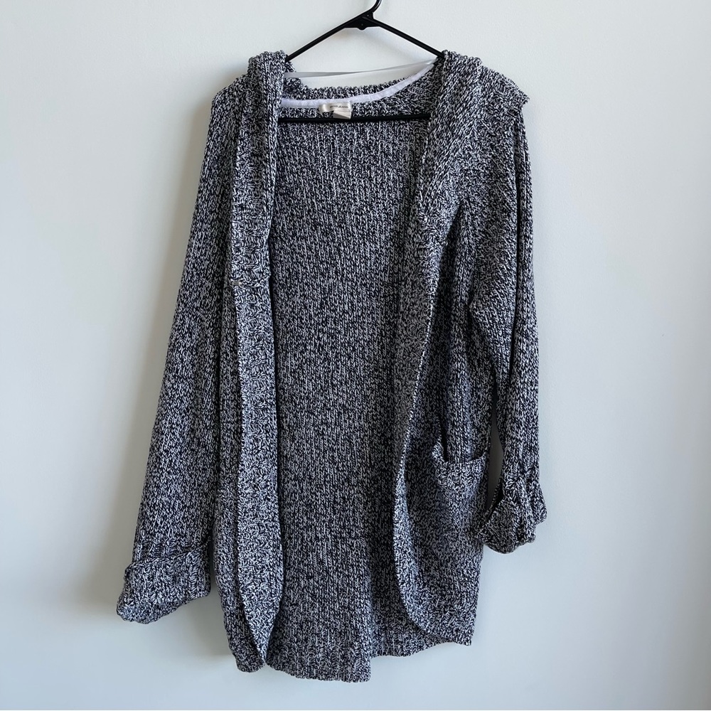 DKNY open knit cardigan marked black and white size M